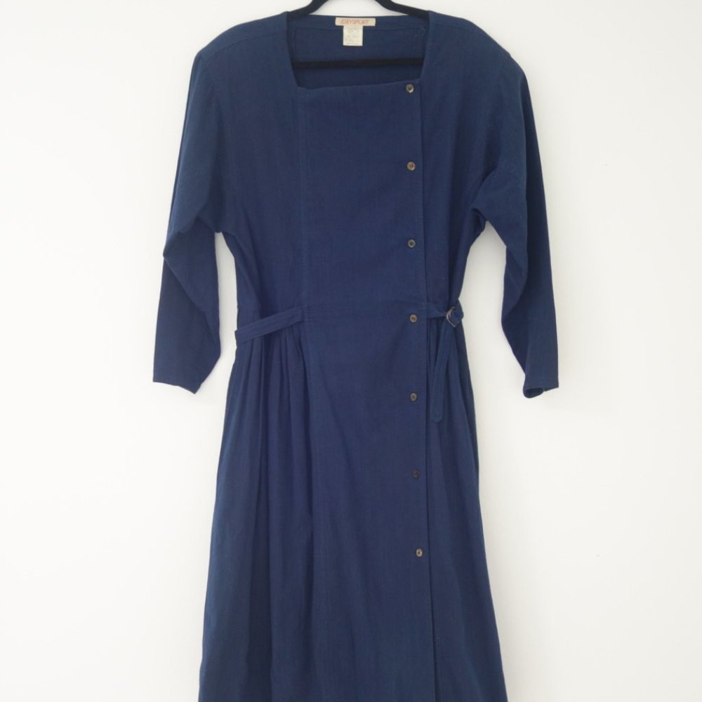 Vtg 1980's Issey Miyake Sport Indigo Gathered Strap Dress Made in Japan, Size M